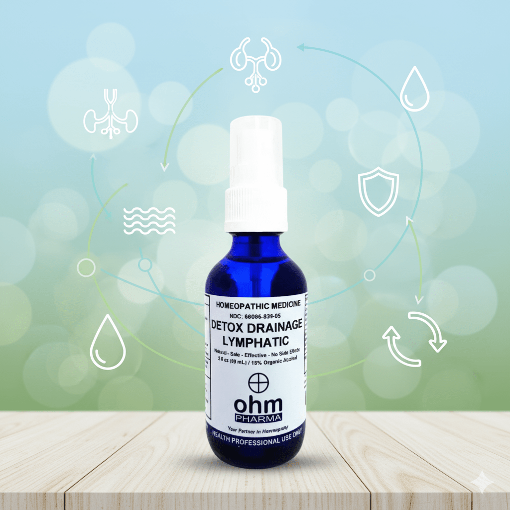 Frasco de spray homeopático Lymphatic Support para el bienestar del sistema linfático y drenaje natural.